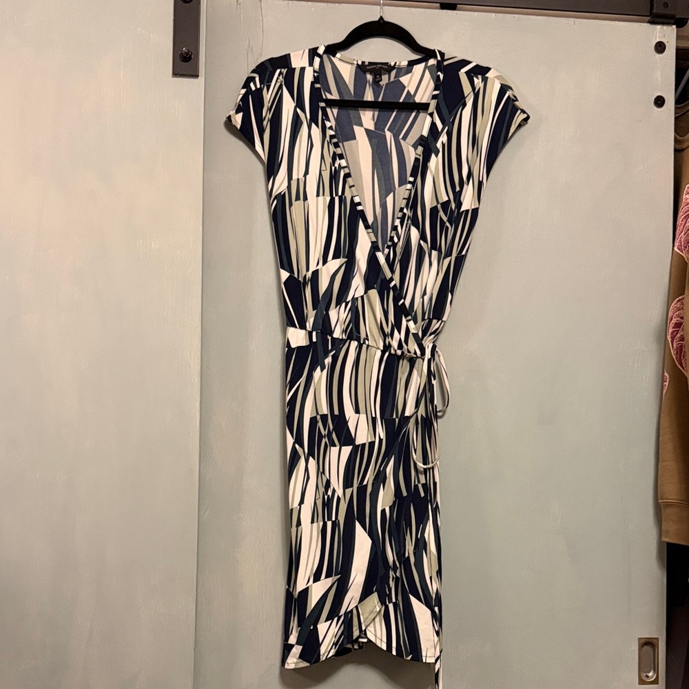 Banana Republic Stylish Navy, Green & White Wrap Dress